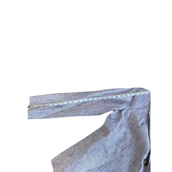 Talbots Petites Blazer Blue Linen Office Work Career Single Breasted Size 12P - Picture 13 of 14